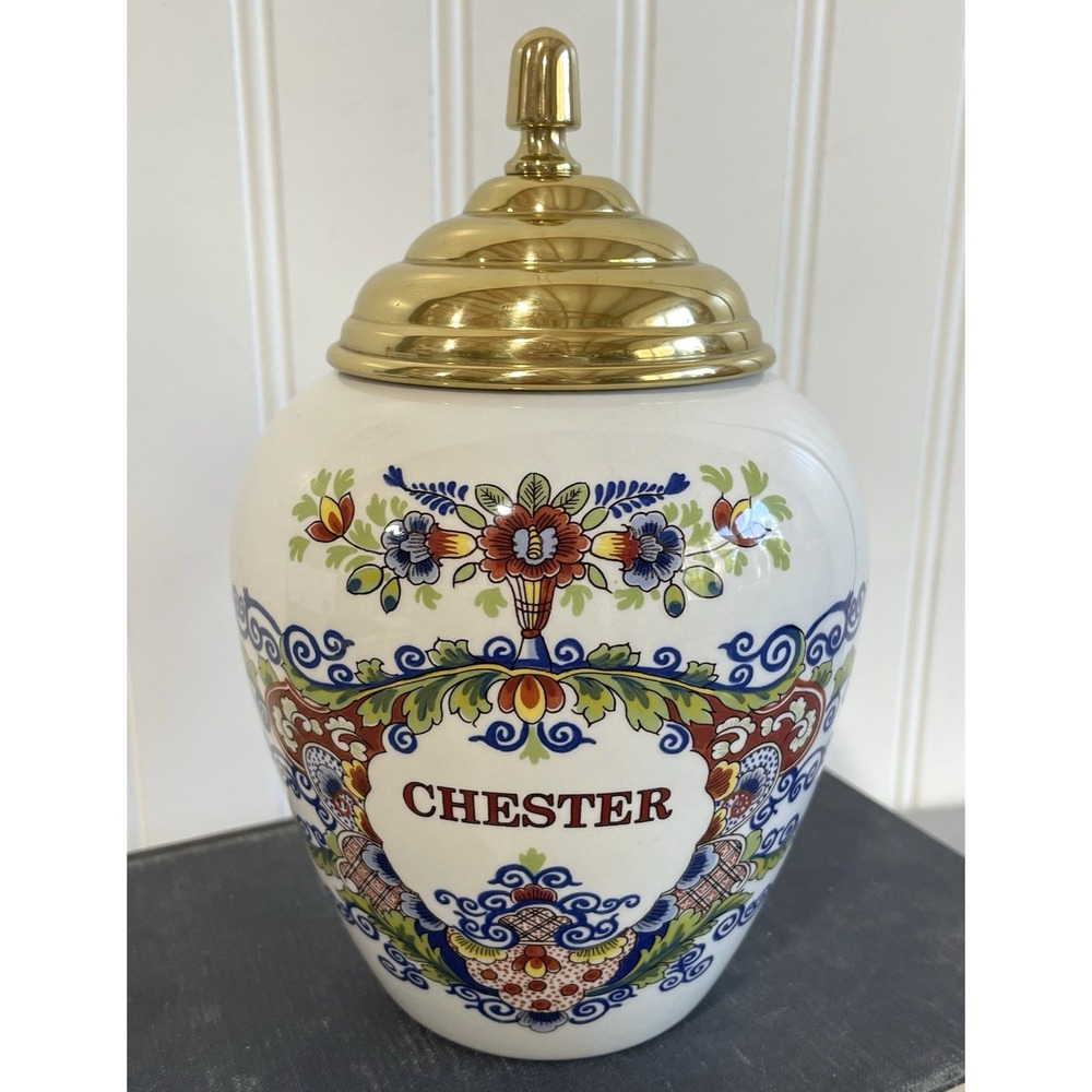Vintage Original Delft Royal Goedewaagen "Chester" Tobacco Jar | Polychrome 7" T